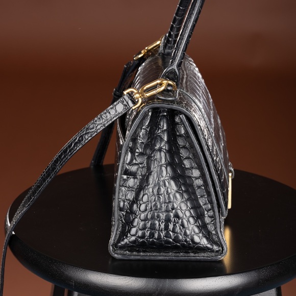PRE-LOVED* BALENCIAGA HOURGLASS XS CROC EMBOSSED LEATHER TOP HANDLE SATCHEL - Picture 4 of 12